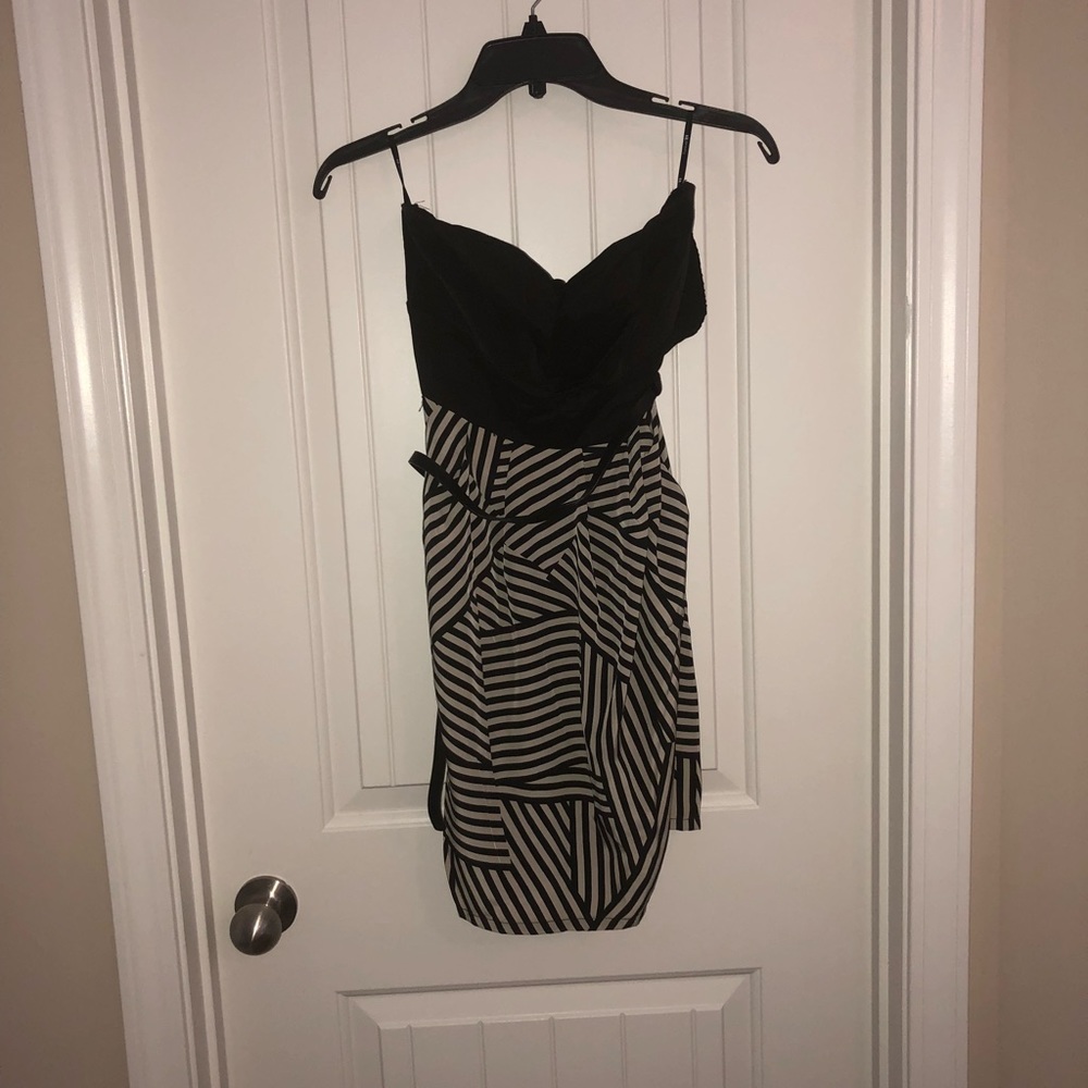 Forever 21 strapless beige and black stripe dress